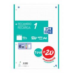 OXFORD Recambio 1 Paquete A4  100+20 Hojas 5X5 Ice Mint 90grs