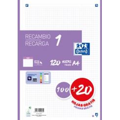 OXFORD Recambio 1 Paquete A4 100+20 Hojas 5X5 Lila
