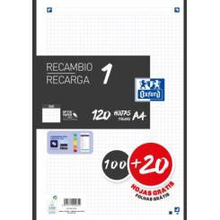 OXFORD Recambio 1 Paquete A4 100+20 Hojas 5X5 Negro
