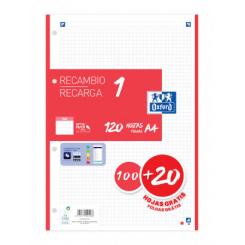 OXFORD Recambio 1 Paquete A4  100+20 Hojas 5X5 Rojo 90grs
