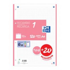 OXFORD Recambio 1 Paquete A4  100+20 Hojas 5X5 Rosa Chicle 90grs
