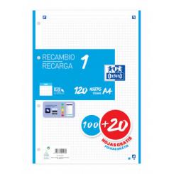 OXFORD Recambio 1 Paquete A4  100+20 Hojas 5X5 Turquesa 90grs