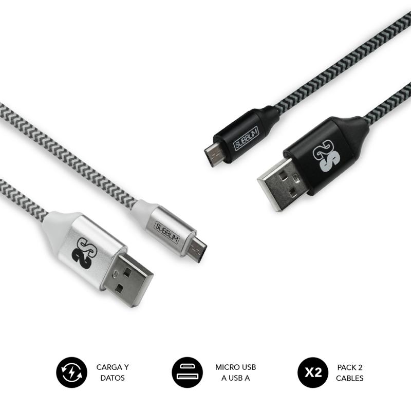 pack-2-cables-usb-a-micro-usb-24a-1m-black-silver