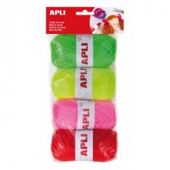 Pack APLI Ovillos De Lana Tonos Fluorescente 4U.50G.