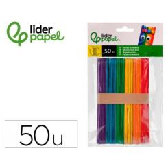 Palitos de Madera LIDERPAPEL colores Surtidos 15X1,8 cm bolsa con 50 Unidades