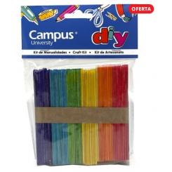 Palos de madera de colores CAMPUS UNIVERSITY, tamaño pequeño 114x10mm, bolsa 50 uds, 6 colores surtidos