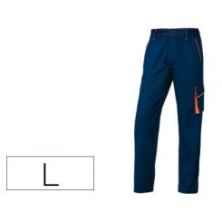 Pantalon De Trabajo DELTAPLUS Cintura Ajustable 5 Bolsillos Color Azul Naranja Talla L