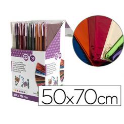 Papel celofan LIDERPAPEL 50x70 cm expositor de 56 bolsas de 5 hojas 8 colores surtidos