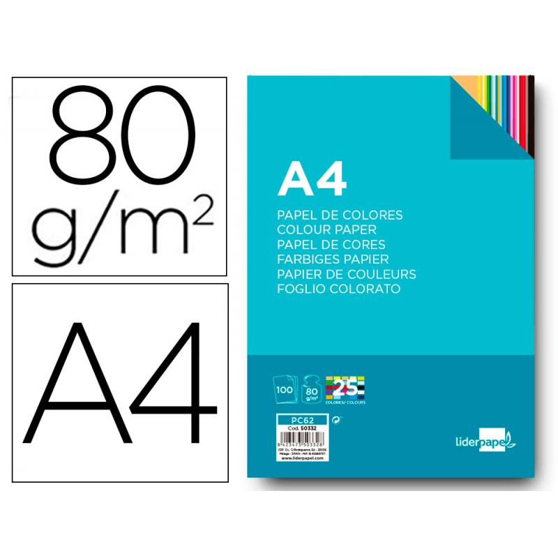 papel-color-liderpapel-a4-80gr-m2-25-colores-surtidos-paquete-de-100-hojas