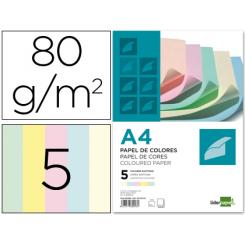 Papel color LIDERPAPEL A4 80gr 5 colores surtidos paquete de 500 hojas