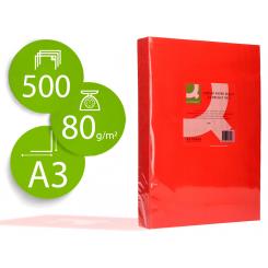 Papel color Q-CONNECT DIN A3 80gr rojo intenso paquete de 500 hojas