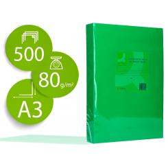 Papel color Q-CONNECT DIN A3 80gr verde intenso paquete de 500 hojas