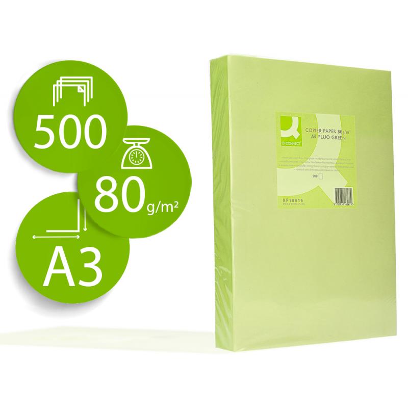papel-color-q-connect-din-a3-80gr-verde-neon-paquete-de-500-hojas