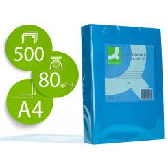 Papel color Q-CONNECT DIN A4 80gr azul intenso paquete de 500 hojas