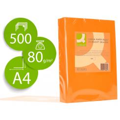 Papel color Q-CONNECT DIN A4 80gr naranja intenso paquete de 500 hojas