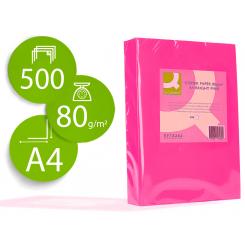 Papel color Q-CONNECT DIN A4 80gr rosa intenso paquete de 500 hojas