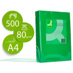 Papel color Q-CONNECT DIN A4 80gr verde intenso paquete de 500 hojas