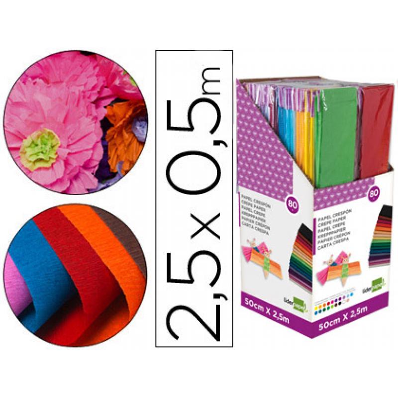 papel-crespon-liderpapel-050-x-250-mt-encelofanado-expositor-de-80-unidades-colores-surtidos