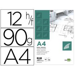 Papel dibujo LIDERPAPEL A4 210x297mm 90g/m2 vegetal sobre de 12 hojas