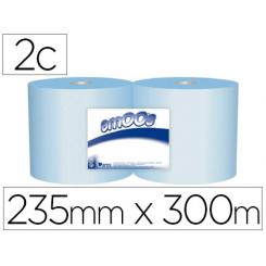 Papel Secamanos Industrial Amoos 2 Capas 235 mm X 300 mt Color Azul Paquete De 2 Rollos