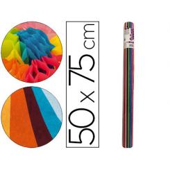Papel seda LIDERPAPEL 12 colores surtidos 17g/m2 rollo de 24 hojas 50x75cm