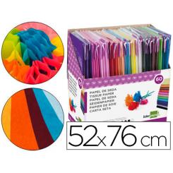 Papel seda LIDERPAPEL 52x76 cm expositor 60 bolsas de 5 hojas 12 colores surtidos