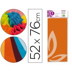 Papel seda LIDERPAPEL 52x76cm 18g/m2 bolsa de 5 hojas naranja