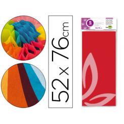 Papel seda LIDERPAPEL 52x76cm 18g/m2 bolsa de 5 hojas rojo
