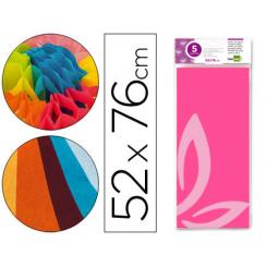 Papel seda LIDERPAPEL 52x76cm 18g/m2 bolsa de 5 hojas rosa