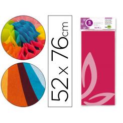 Papel seda LIDERPAPEL 52x76cm 18g/m2 bolsa de 5 hojas rosa fuerte