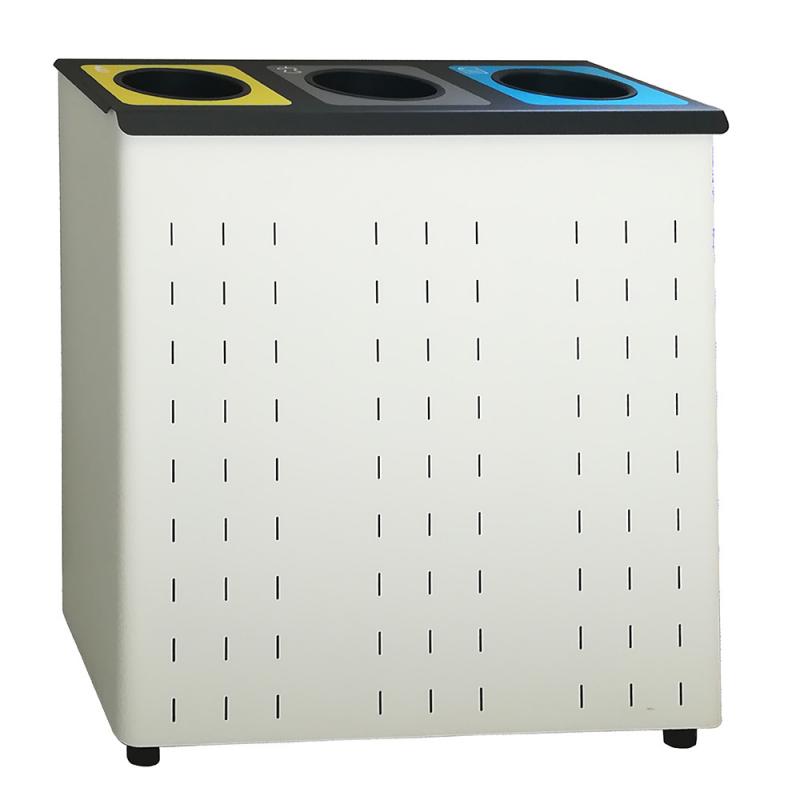 Papelera Acero Inox. para reciclaje 169 litros tres aros interiores para sujetar las bolsas