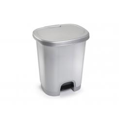Papelera contenedor plasticforte plastico con tapadera y pedal 27 litros color plata 380x320x450 mm