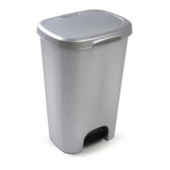 Papelera contenedor plasticforte plastico con tapadera y pedal 50 litros color plata 410x360x635 mm
