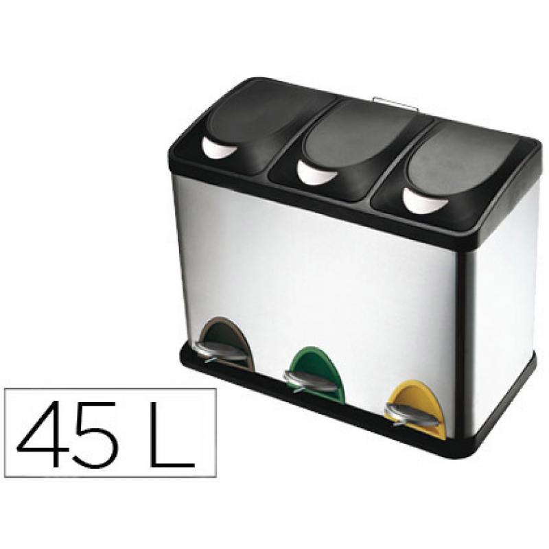 papelera-contenedor-q-connect-metalica-con-tapadera-de-plastico-y-pedal-3-depositos-45l-605x340x485-mm