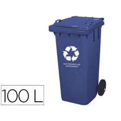 Papelera contenedor Q-CONNECT plastico con tapadera 100l color azul 800x510x525 mm con ruedas