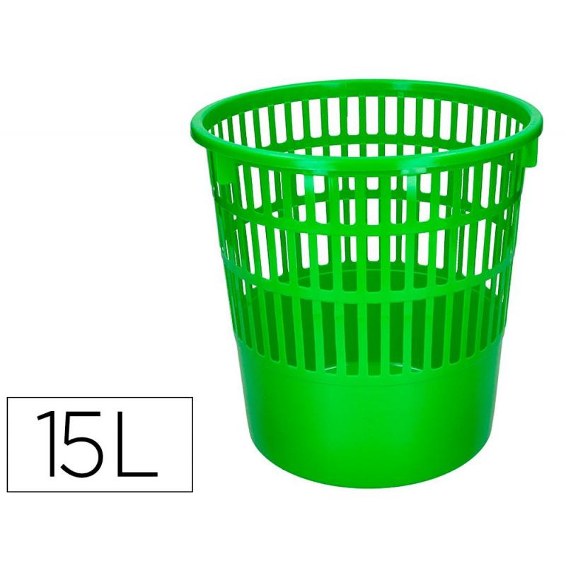 Papelera plastico Q-CONNECT 15 litros color verde 285x290 mm
