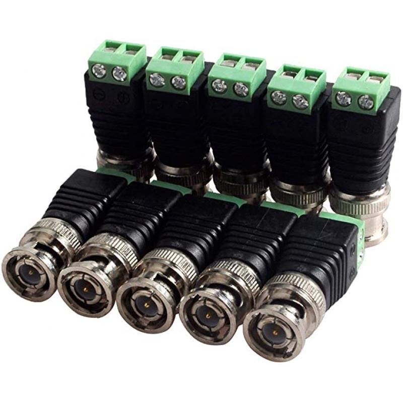 Paquete de 10 terminales de tornillo coaxial Cat5 a BNC macho Video Balun Conector