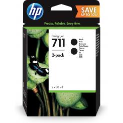 Paquete de 2 Cartuchos de Tinta designjet HP Nº711 de 80 ml, negro