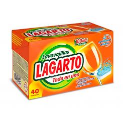 Pastilla Lavavajillas Lagarto Todo En Uno Abrillanta Desincrusta Y Protege sin Prelavado Caja De 40 Unidades