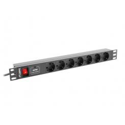 Lanberg PDU-07F-0200-BK unidad de distribución de energía (PDU) 1U Negro 7 salidas AC