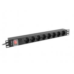 Lanberg PDU-08F-0200-BK unidad de distribución de energía (PDU) 8 salidas AC 1U Negro