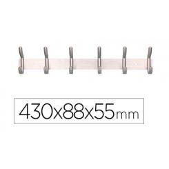 Perchero LIDERPAPEL pared metalico 6 colgadores color plata mate 430x88x55 mm