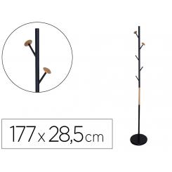 Perchero metalico Q-CONNECT negro con detalles de madera 5 colgadores 177x28,5 cm