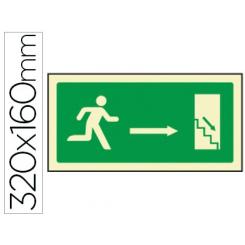 Pictograma Syssa Señal De Salida Emergencia Derecha Escalera Bajando En PVC Fotoluminiscente 320X160 mm
