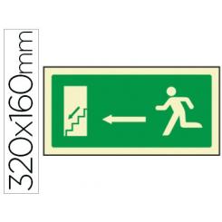 Pictograma Syssa Señal De Salida Emergencia Izquierda Escalera Bajando En PVC Fotoluminiscente 320X160 mm