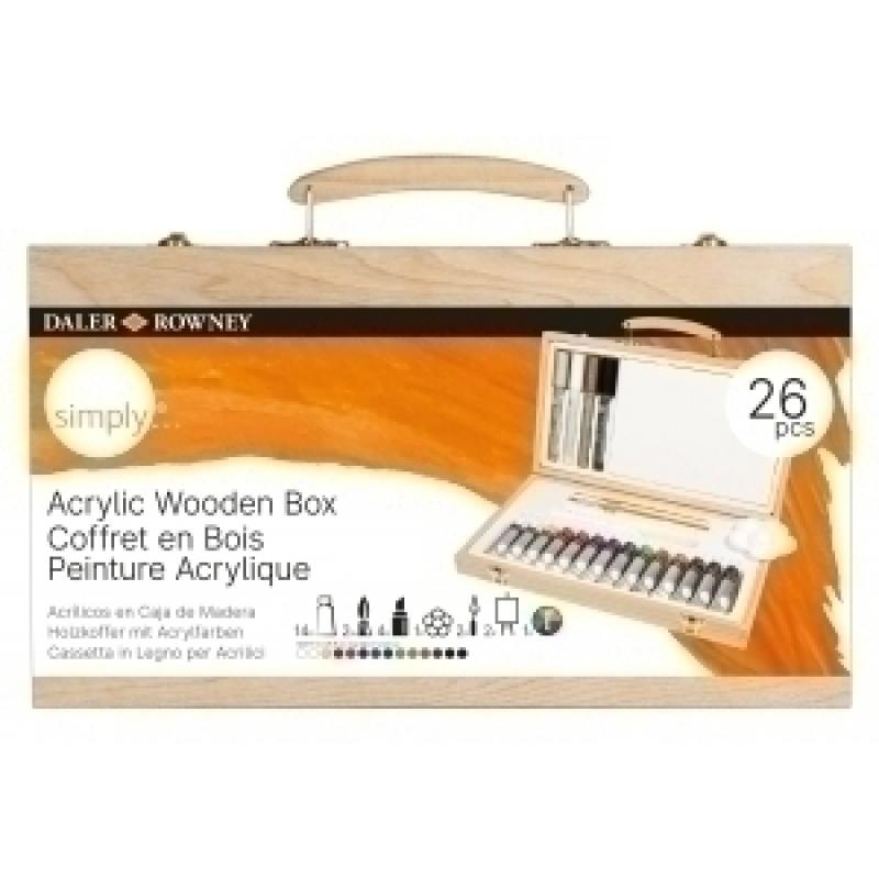pintura-acrilica-daler-rowney-simply-caja-de-madera-de-26-piezas-incluye-14x-tubos-2x-pinceles-4-x-rotuladores-papel-de-dibujo-acrilico-y-paleta-para-mezclas