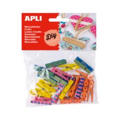 Pinzas APLI 35X7 Madera Colores Bolsa De 20