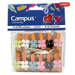 Pinzas de madera con flores CAMPUS UNIVERSITY, bolsa 12 uds.