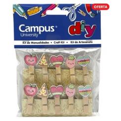 Pinzas de madera Fantasía CAMPUS UNIVERSITY, 95x104mm, bolsa 10 uds