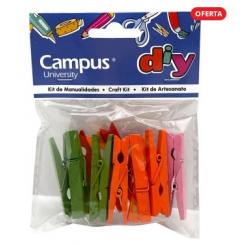 Pinzas de madera Grandes CAMPUS UNIVERSITY 450x80mm, bolsa 10 uds colores surtidos